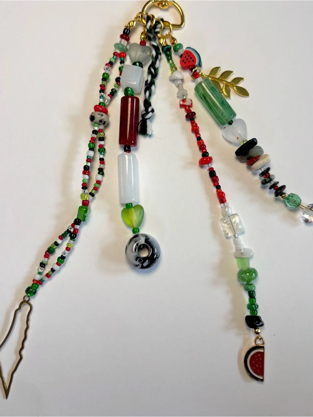 🍉 𓂆 🕊️Bag Charm. Handmade and designed by seller. Beaded with Gold Hardware